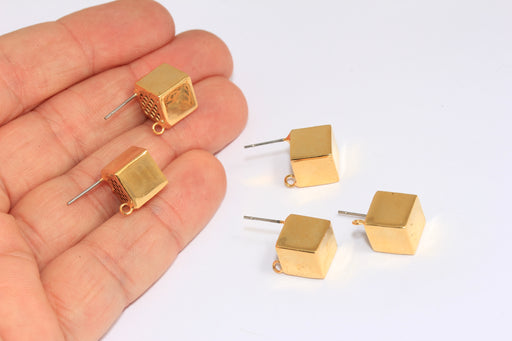 Cube Studs, Cube Stud Earrings With Loop