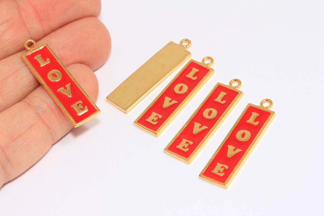 9x28mm 24k Shiny Gold Love Bar Pendant, Enamel Love Tarot Necklace, XP185-1