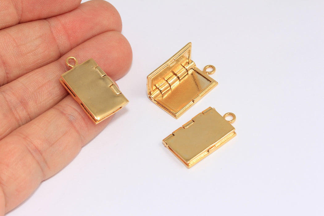 10x15mm 24k Shiny Gold Book Pendant, Opening Locket Medallion, MTE1520