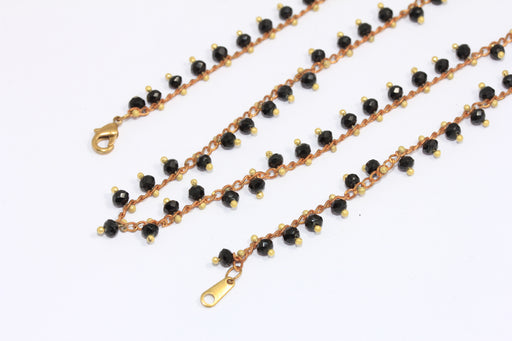 Black Stone Necklace, Black Beaded Rosary Necklace
