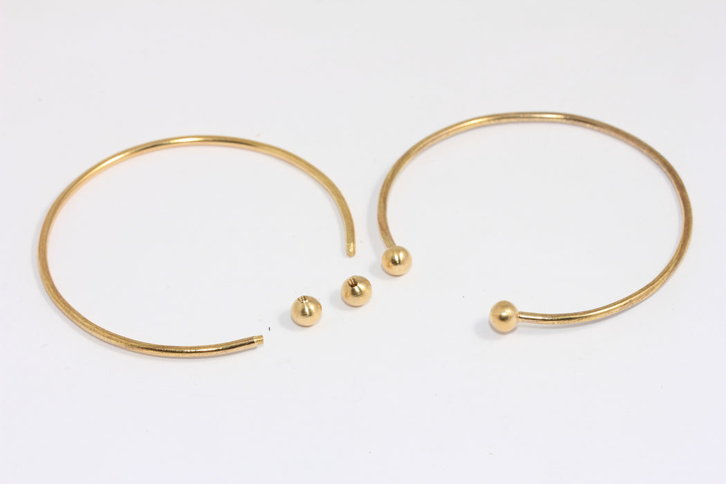 2mm Raw Brass Cuff Bracelet, Open Cuff Bangle, Screw Ball Bracelet Bangle, BXB166-5