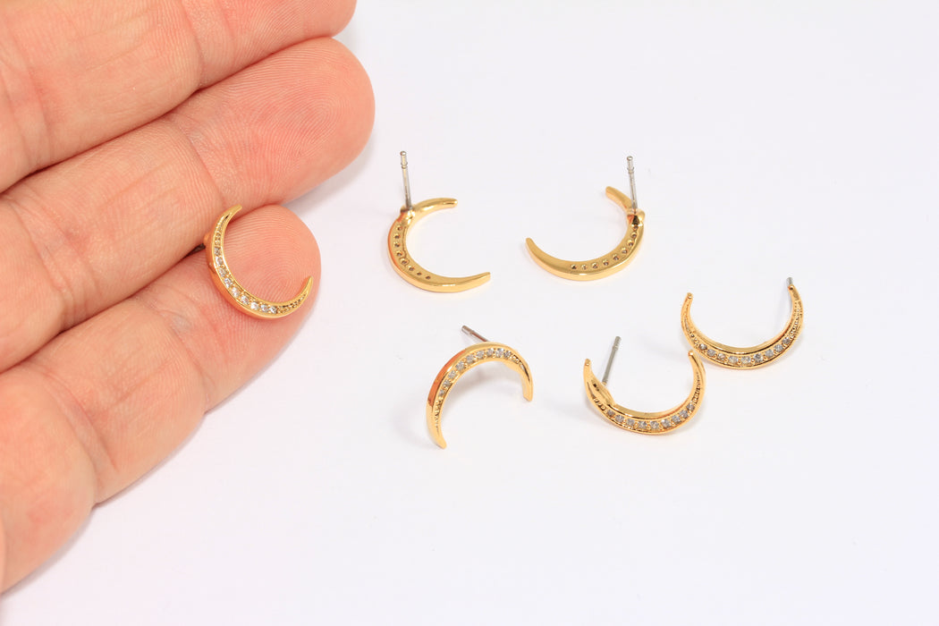 CZ Moon Stud Earrings