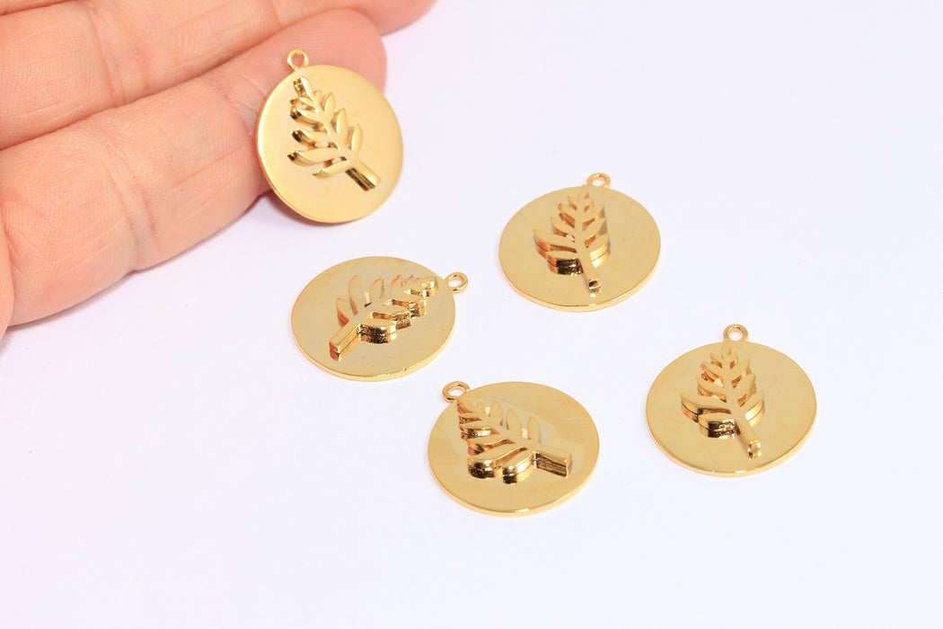 19mm 24k Shiny Gold Leaf Charms, Leaf Pendant, Leaf Medallion, Flower Leaf Coins, FRB48
