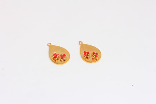 Red Enamel Flower Charms