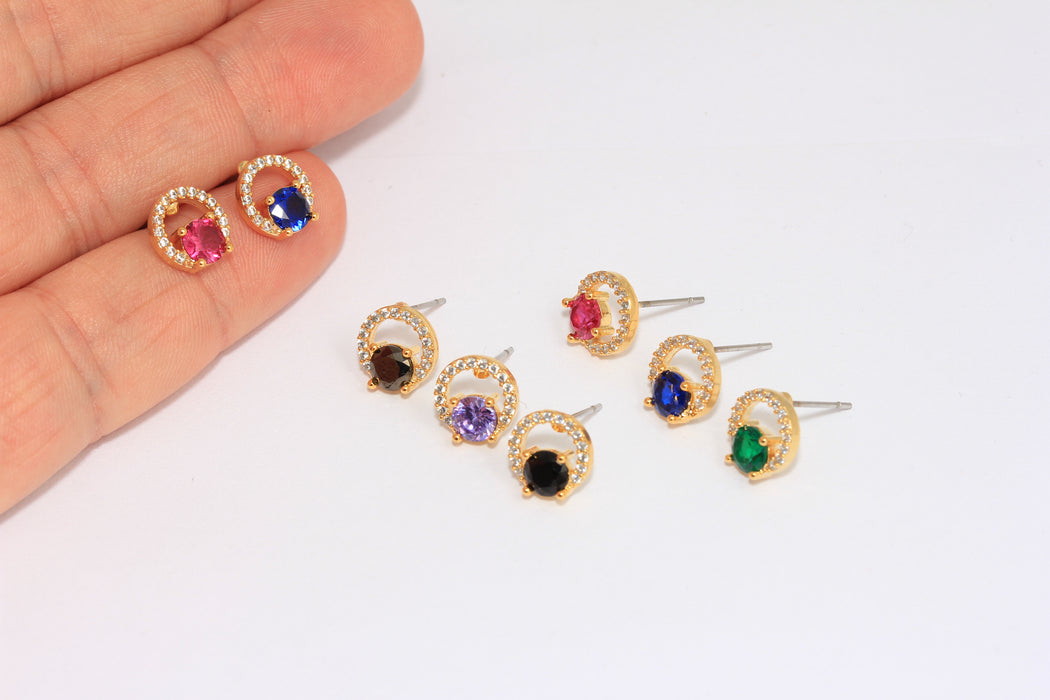 CZ Stud Earrings, Micro Pave Circle Studs