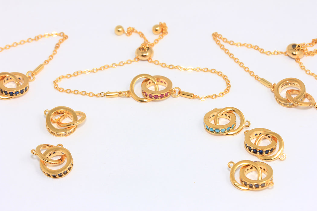 24 Shiny Gold Pinch Bail Ready Bracelets, CZ Adjustable Bracelets, Micro Pave Bracelets, CZ Wheel Bracelet, FRB161
