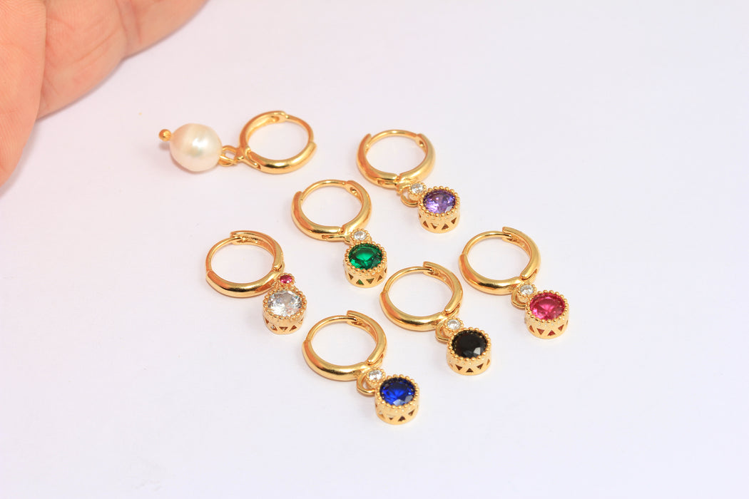 CZ Lever Back Earrings With Drop Stone Charm
