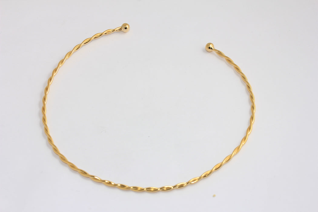 3mm 24k Shiny Gold Plated Choker, Wire Choker Necklace, Adjustable, Braided Wire Choker Necklace, BXB184-6