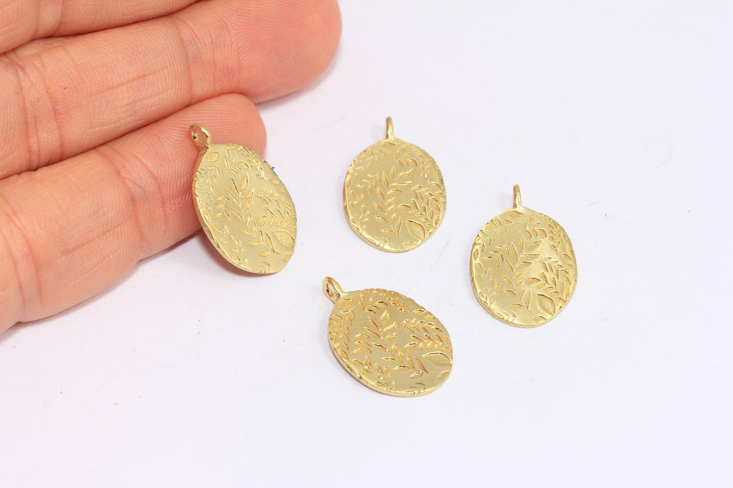 14x18mm Raw Brass Leaf Charms, Leaf Pendant Medallion, Flower Oval Coins, Engraved Leaf, MLS112