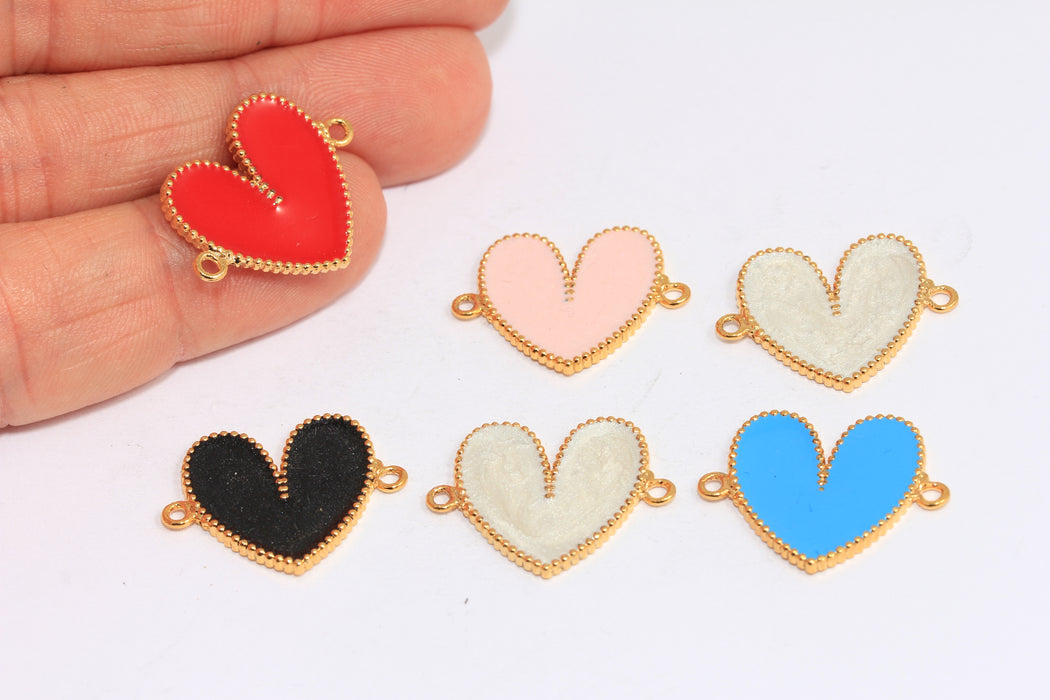 18mm 24k Shiny Gold Heart Charms, Love Necklace, Cute Heart Connector, MGN73