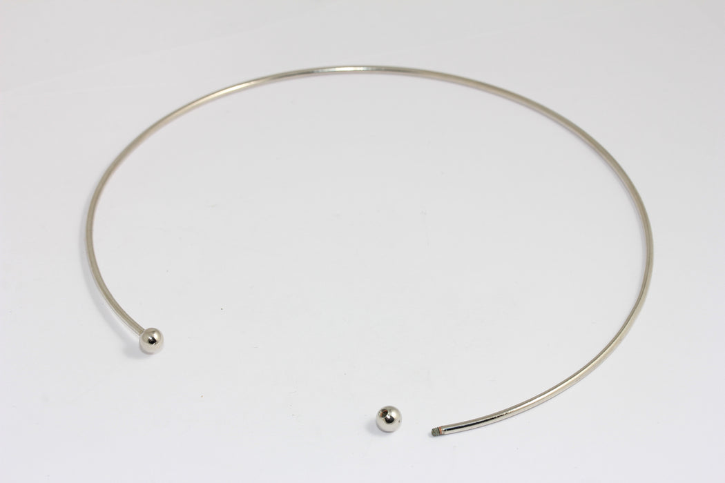 2mm Rhodium Plated Tiny Wire Choker Necklace, Adjustable Screw Ball Choker Necklace, BXB151-7