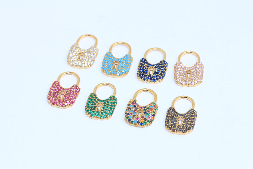Shiny Gold CZ Lock Charms