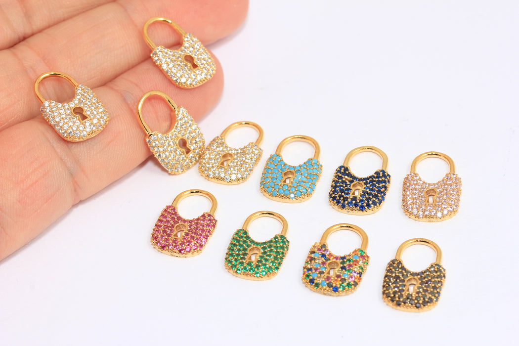 Shiny Gold CZ Lock Charms