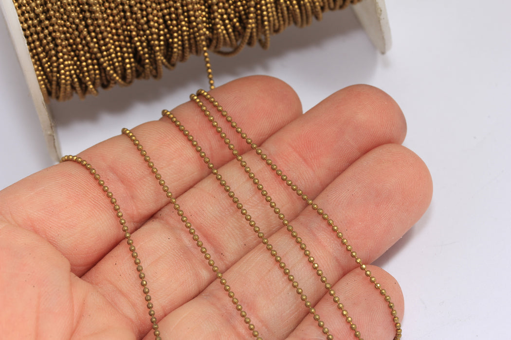 1,2mm Raw Brass Ball Chain, Tiny Brass Lace Ball Chain, Ball Necklace Chain, BXB98-5