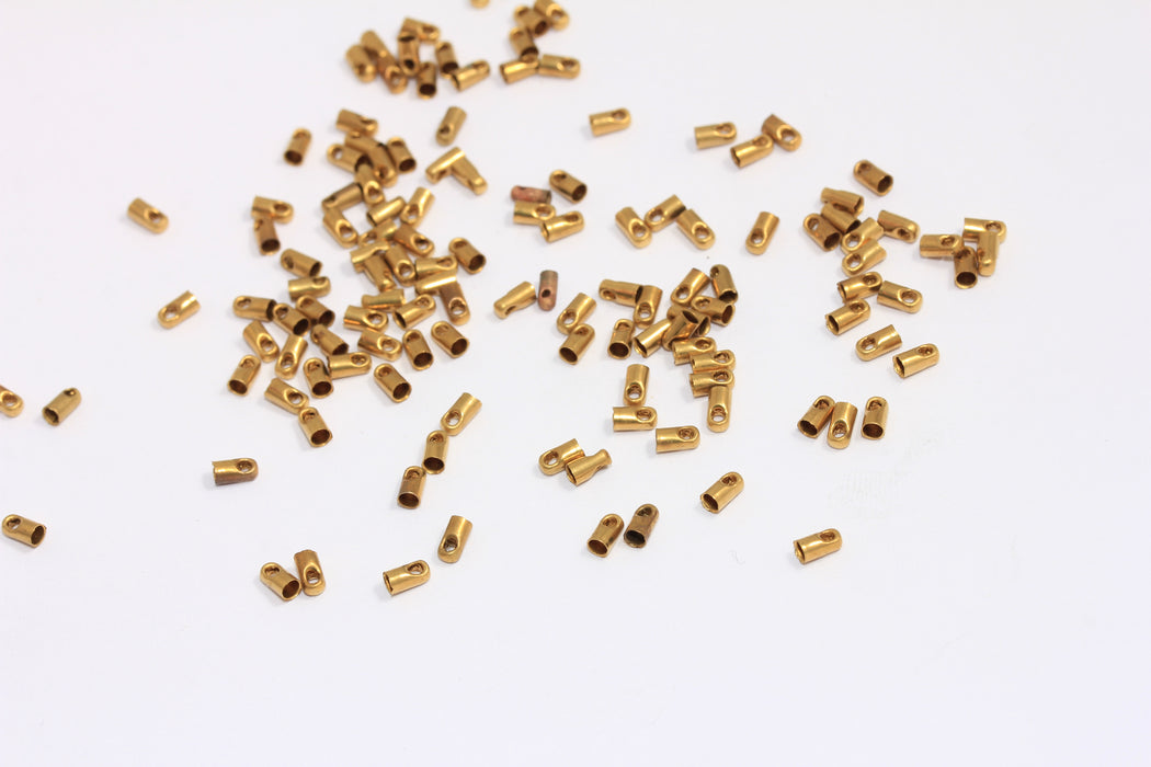 Raw Brass Bead Caps, Inner Size 1,5mm, Cord End, Cord Tip End Cap, BRT645