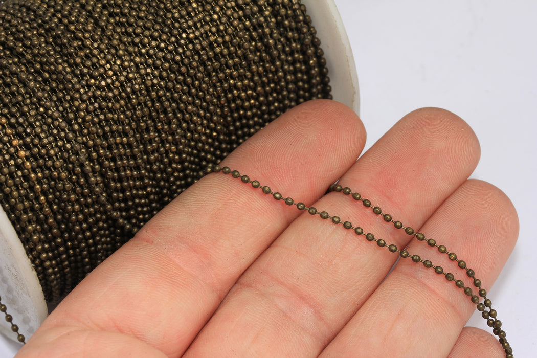 1,5mm Antique Bronze Ball Chain, Bronze Faceted Ball Chain, Bronze Lace Chain, BXB133-8