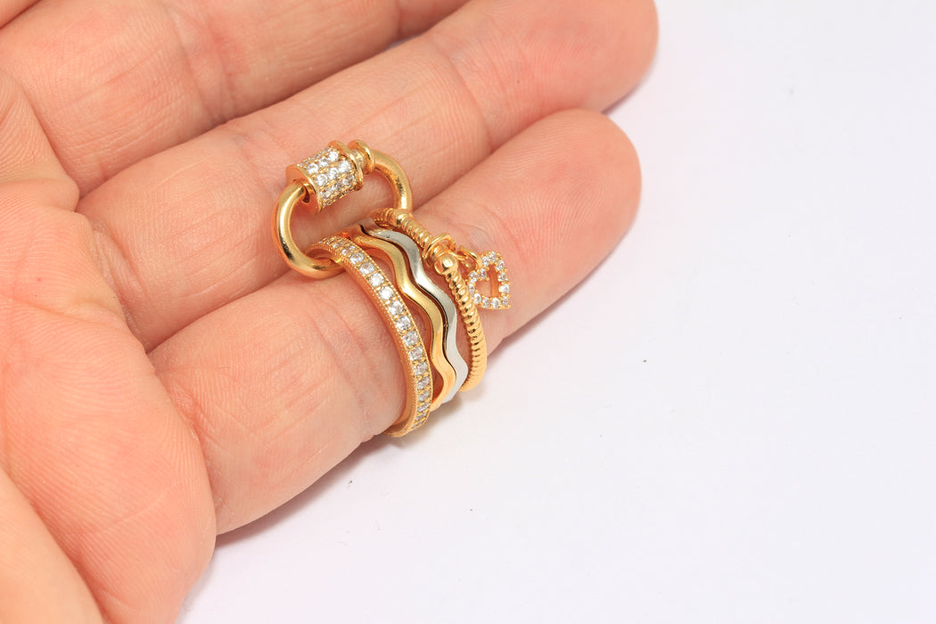 24k Shiny Gold CZ Multi Link Rings, Micro Pave Ring With Screw Clasp, CZ White Stone Layered Rings,