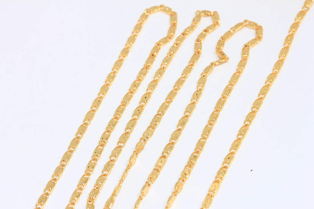 2,3mm 24k Shiny Gold Chain, Gold Bar Chain, Gold Necklace Chain, Choker Chain, Curb Chain, BXB313-6