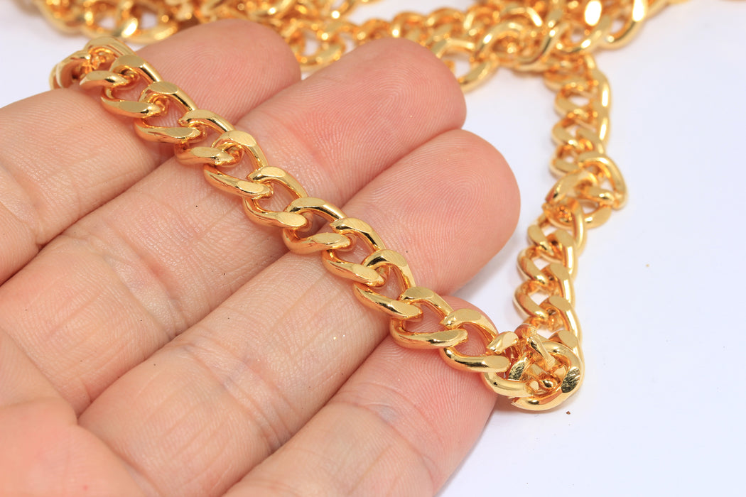 7,8mm 24k Shiny Gold Plated Gold Faceted Chain, Thick Strong Curb Chain, BXB372-6