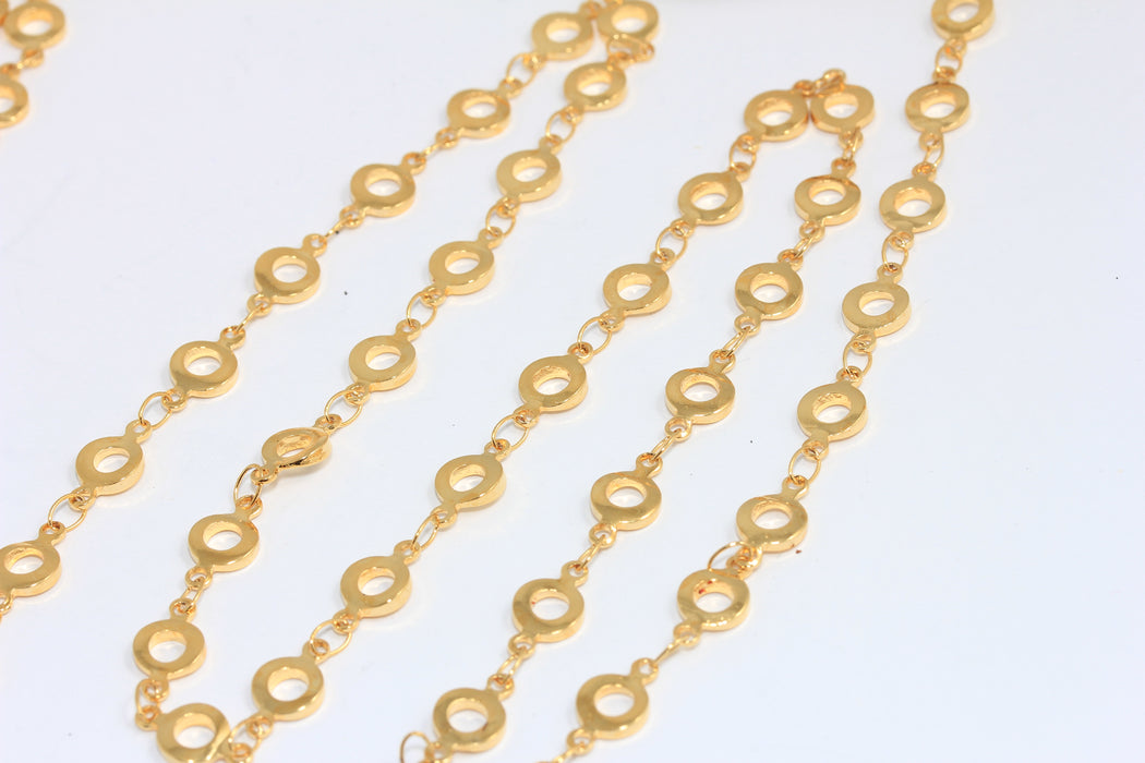 6,6mm 24k Shiny Gold Bar Chain, Round Link Soldered Chain, Vintage Necklace Chain, BXB194-7