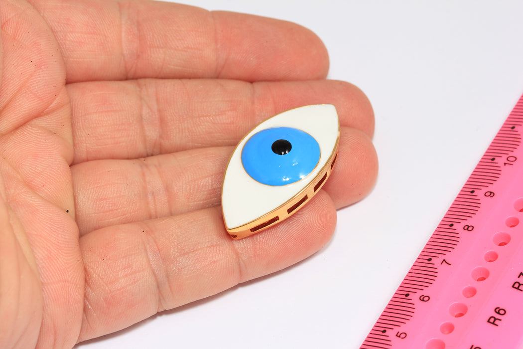 20x40mm 24k Shiny Gold Evil Eye Medallion Pendant, White Enamel Evil Eye Drop Charms, MTE1271
