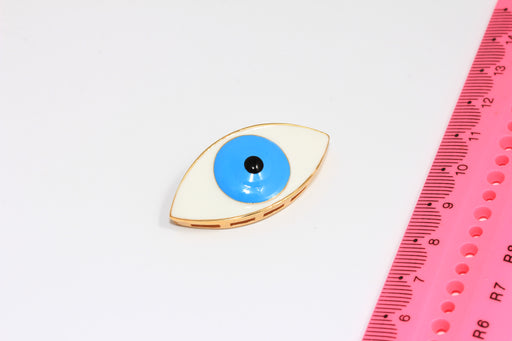 Medallion Pendant, White Enamel Evil Eye Drop Charms