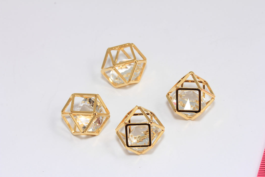 15mm 24k Shiny Gold CZ Open Cube Charm, 3D Cube Charms, Prism Charms With Stone, MTE960
