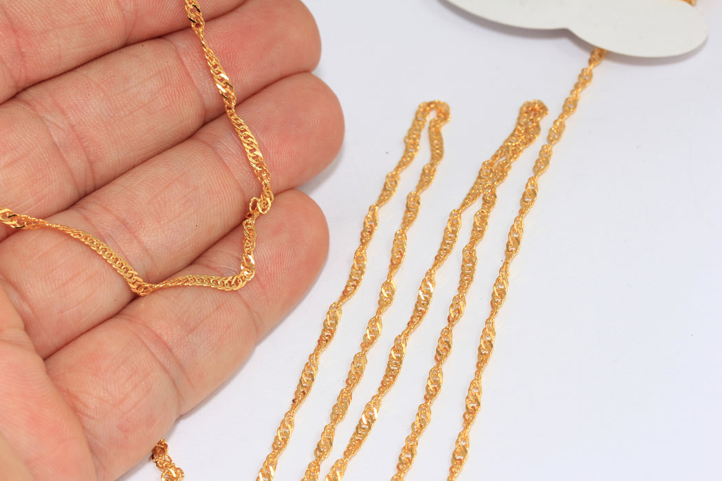 2,3mm 24k Shiny Gold Curb Chains, Tiny Mesh Chains, Snake Necklace Chain, Cable Chains, BXB166-7