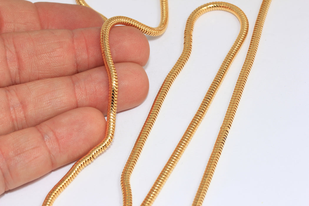 3,2mm 24k Shiny Gold Snake Chains, Knitted Brass Chains, Gold Snake Chain, Gold Rope Chain, BXB118-5