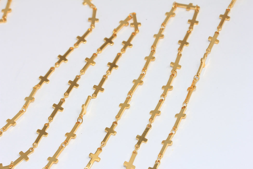 5x13 mm 24 Ayar Parlak Altın Haç Zincirler, Haç Takılar, Çapraz Çubuk Zincirler, BXB215