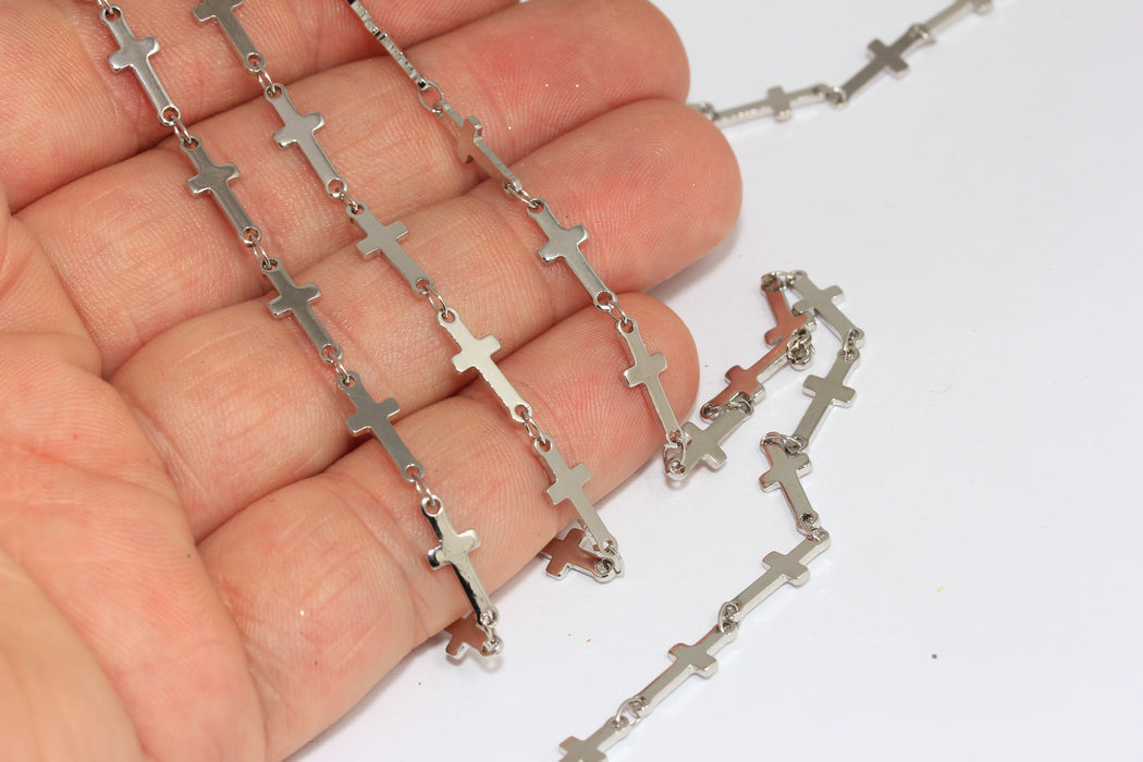 5x13mm Rhodium Plated Cross Chains, Cross Jewelry, Cross Necklace Chain, BXB312-7