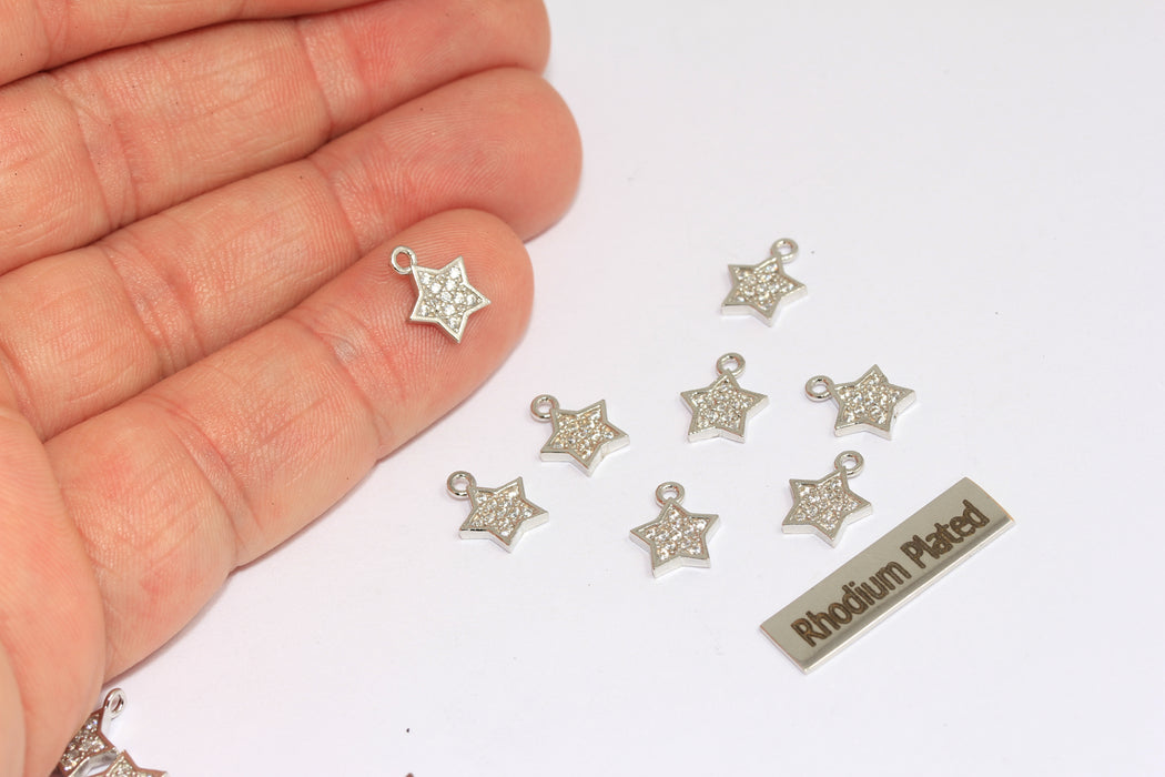 Rhodium Plated CZ Star Charms