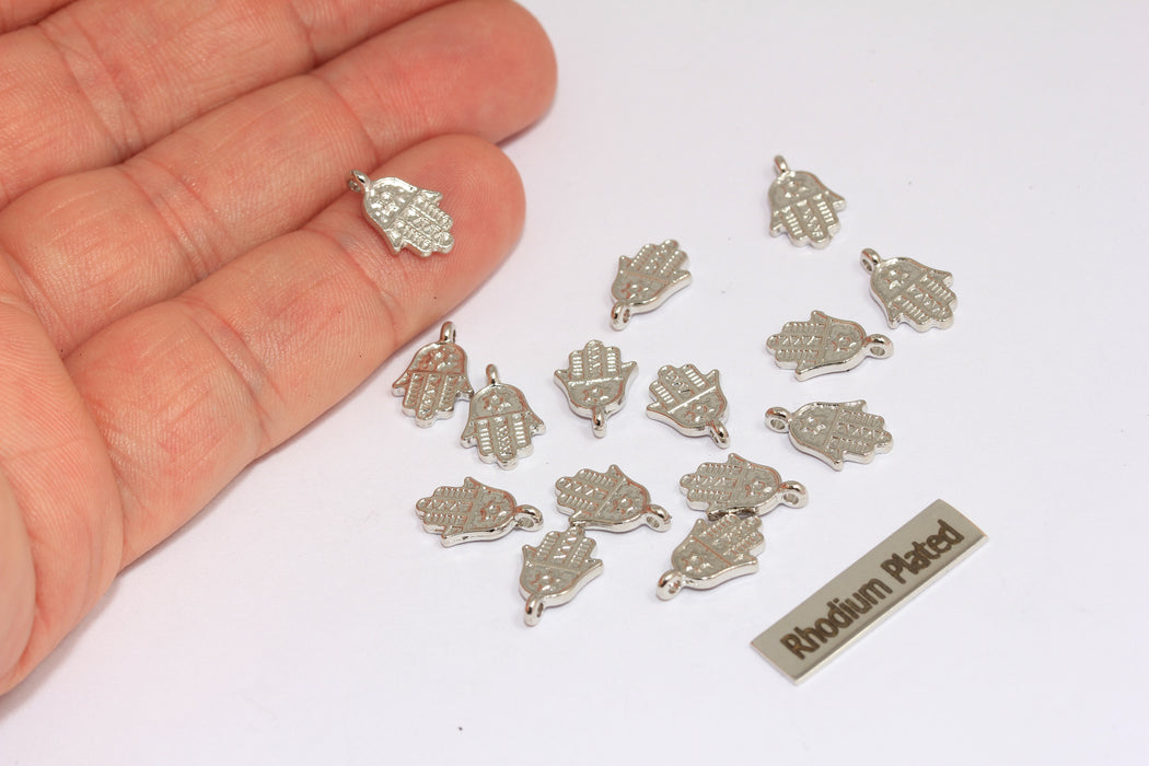 8x10mm Gümüş Kaplama Hamsa Charms, Hamsa Takıları, Bileklik Hamsa Charm, Türk Hamsa Charm, ROSE385