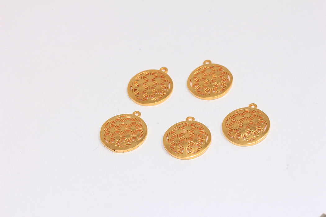 15x17mm 24k Matt Gold Plated Flower of Life, Flower Of Life Medallion, Sacred Geometry, Yoga Zen Charms, FRB43