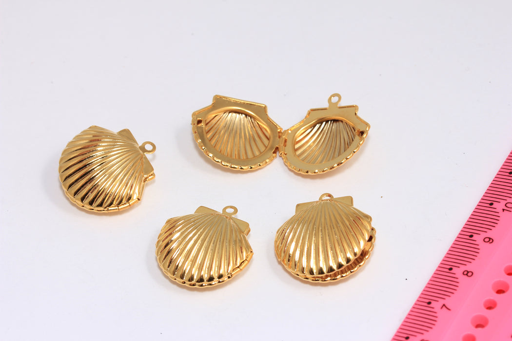 20x22mm 24k Shiny Gold Sea Shell Charms, Seashell Locket Pendant, Summer Shell Necklace Locket Pendant, BRT219
