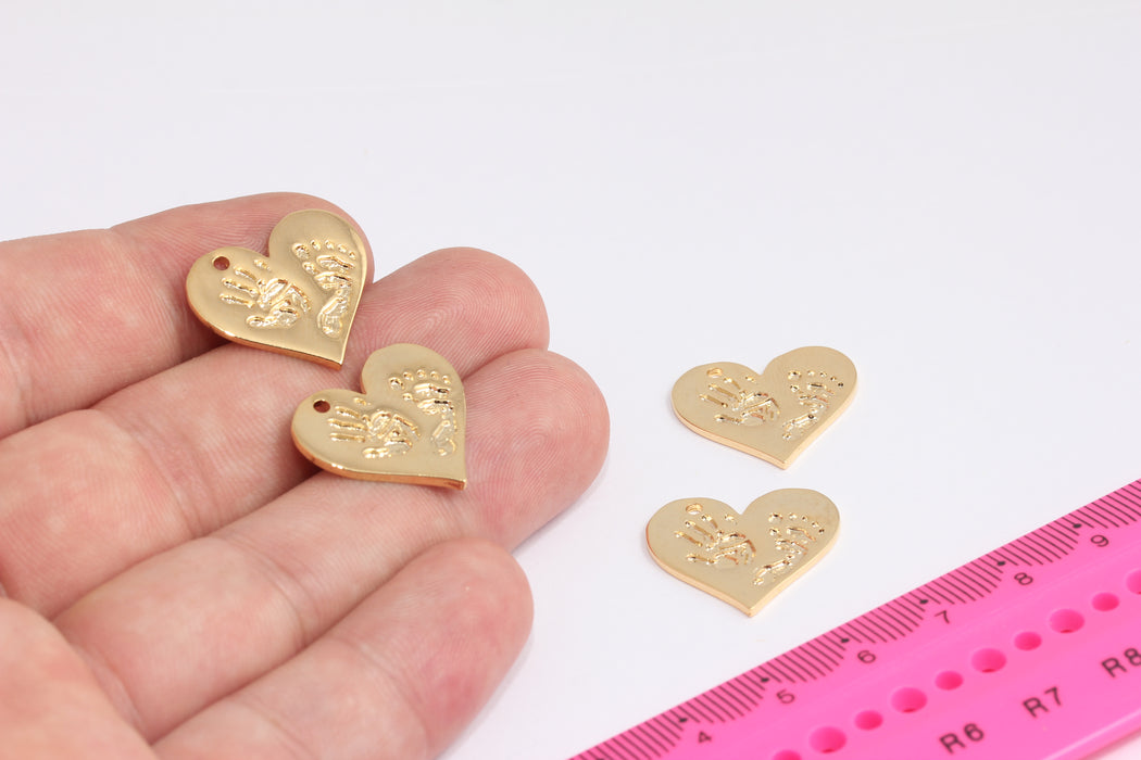 19x21mm 24k Shiny Gold Hand and Footprint Heart, Gold Heart Charms, Heart Pendant, Dainty Heart Charms, Gold Plated Findings, AG37