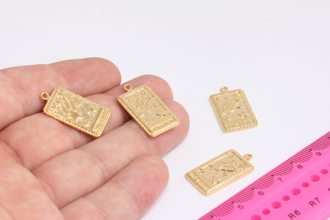14x27mm 24k Shiny Gold Star Medallion, Sky Stars, Gold Star, Gold Pendant, Stars, Square Stars Charms, Gold Plated Findings, ROSE22