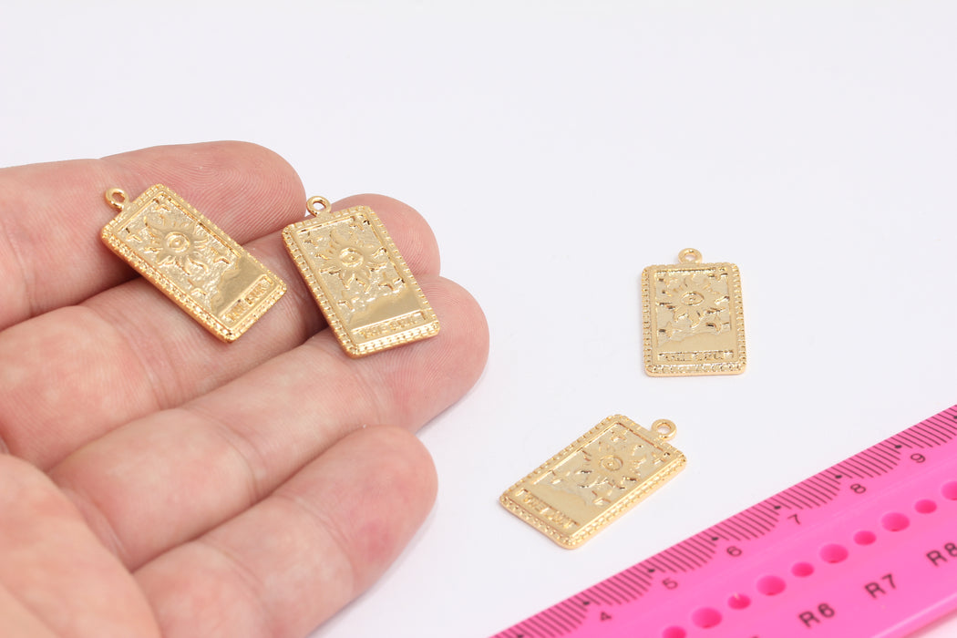 14x27mm 24k Shiny Gold Sun Pendant, Square Sun Pendant, Sun Settings, Gold Sun, Dainty Pendant, Gold Plated Findings, ROSE71