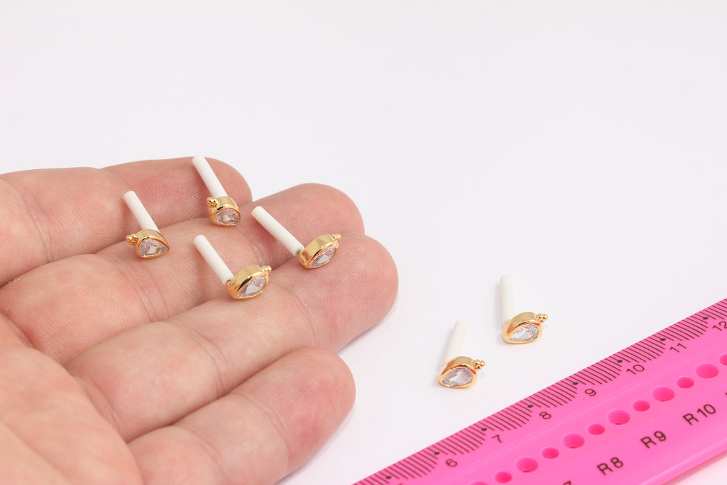 CZ Stud Earrings, Micro Pave Teardrop Studs