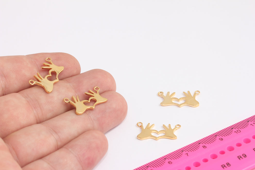 12x22mm 24k Shiny Gold Holding Hands Charms, Heart Hand, Love Pendant, Two Hands Pendant, Dainty Beads, Gold Plated Findings, ROSE172