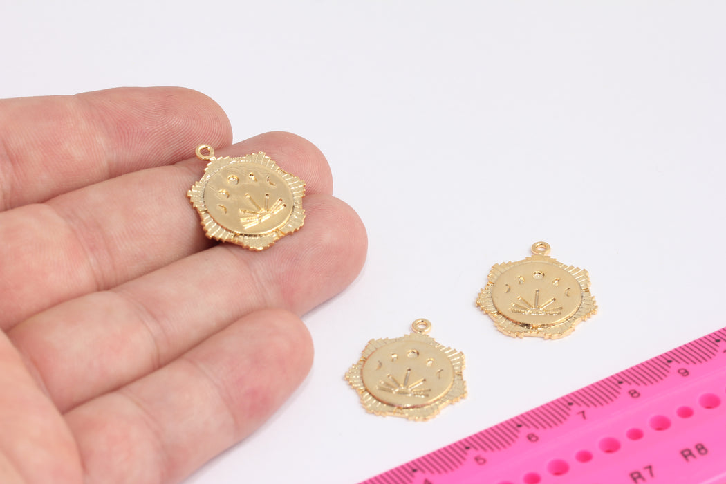 22x24mm 24k Shiny Gold Sun Pendant, Medallion Necklace, Dainty Sun Pendant, Gold Medallion, Sun Charms, Gold Plated Findings, ROSE118
