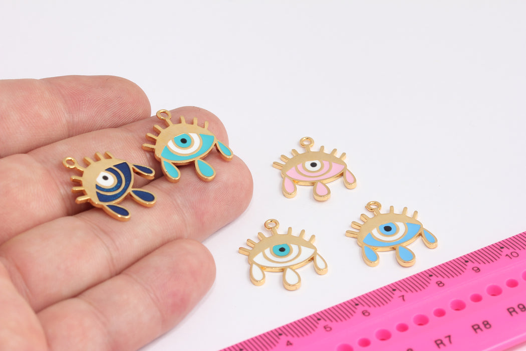 20x24mm 24k Shiny Gold Evil Eye Tears, Evil Eye Charms, Evil Eye Pendant, Dainty Evil Eye Necklace, White Enamel Evil Eye, ROSE151-2