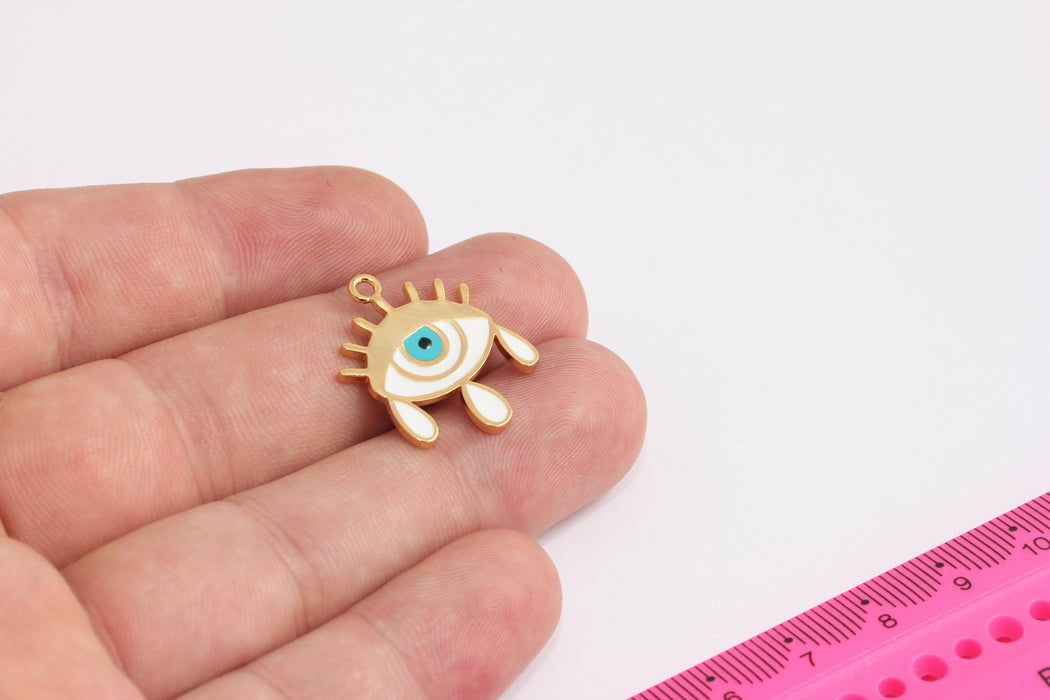 20x24mm 24k Shiny Gold Evil Eye Tears, Evil Eye Charms, Evil Eye Pendant, Dainty Evil Eye Necklace, White Enamel Evil Eye, ROSE151-2