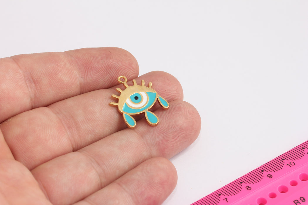 20x24mm 24k Shiny Gold Evil Eye Tears, Evil Eye Charms, Evil Eye Pendant, Dainty Evil Eye Necklace, Turquoise Enamel Evil Eye, ROSE151-4
