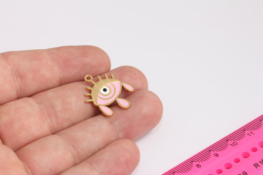 20x24mm 24k Shiny Gold Evil Eye Tears, Evil Eye Charms, Evil Eye Pendant, Dainty Evil Eye Necklace, Pink Enamel Evil Eye, ROSE151-5