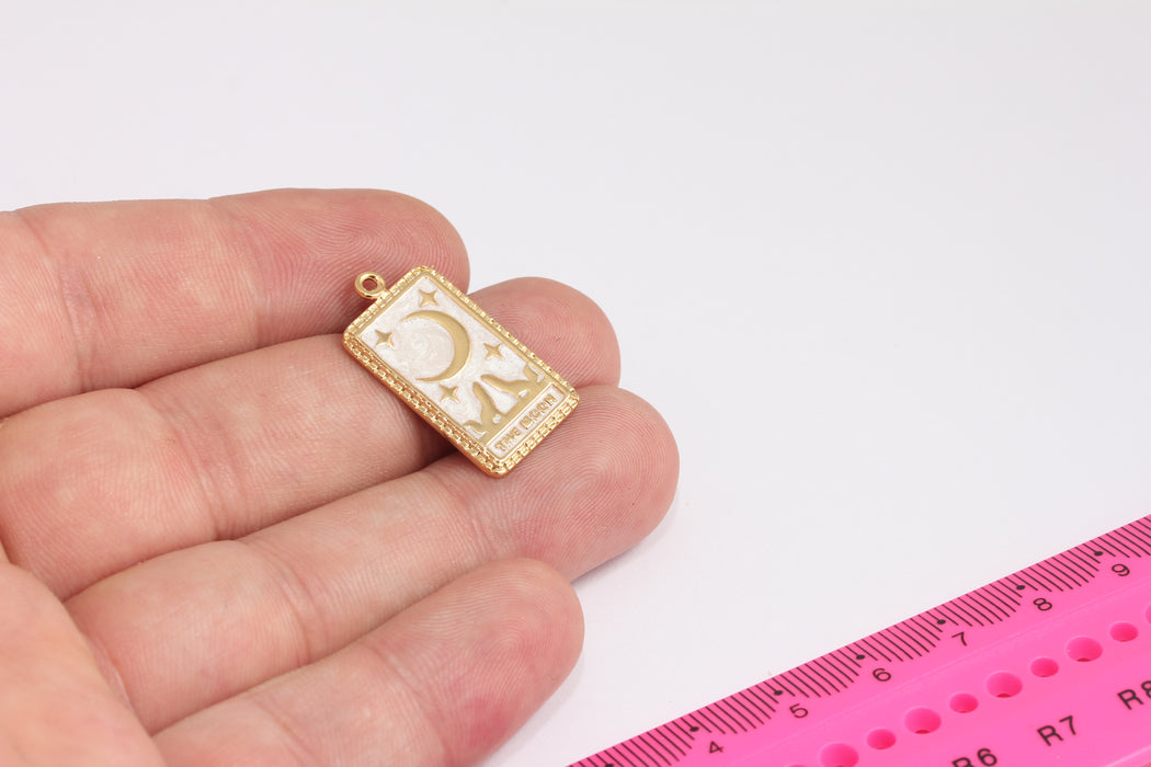 Ciondolo in oro lucido 24k a forma di luna quadrata, 14x28 mm, ROSE168-2