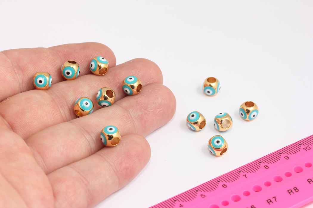 7x8mm 24 ayar Parlak Altın Nazar Boncuğu, Mine Nazar Boncukları, Bilezik Takıları, Nazar Boncukları, Nazar Topu, Altın Bulma, ROSE117