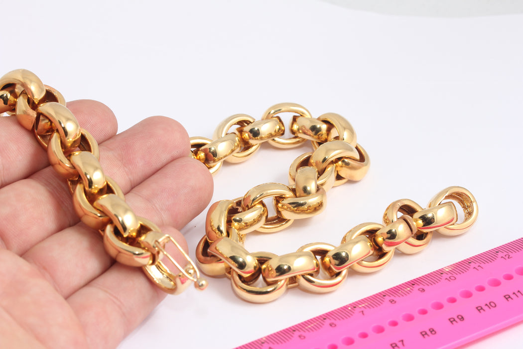 19'' 24k Shiny Gold Rolo Necklace, Paperclip Link Necklace, Rolo Chain, Oval Chain, Adjustable Gold Necklace, Gold Plated Chain, BLK11