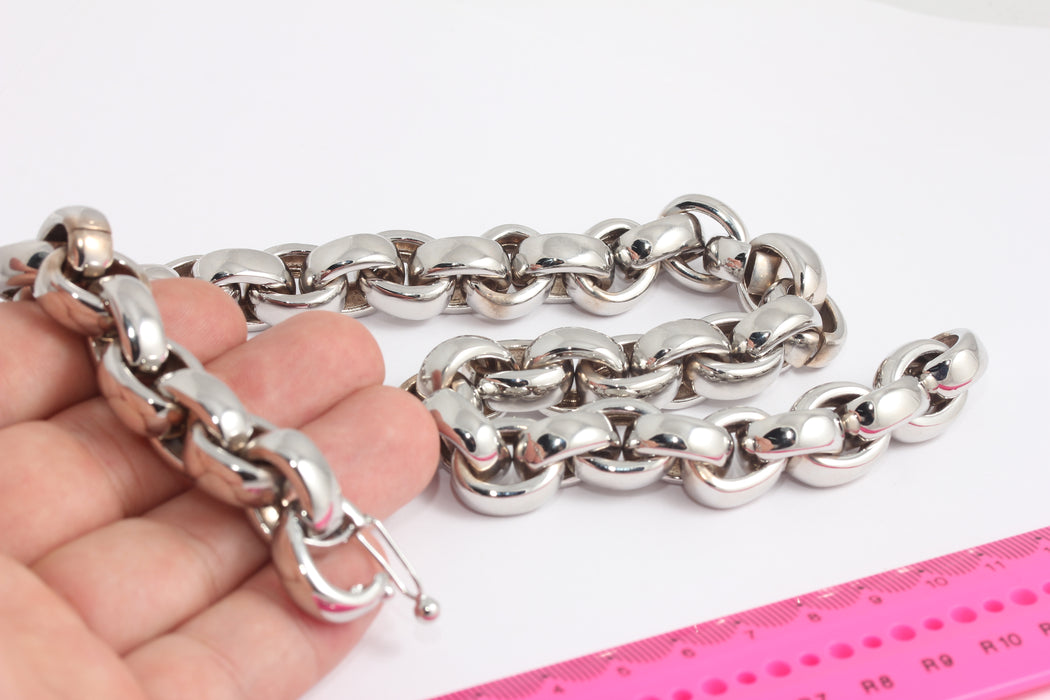 19'' Rhodium Plated Rolo Necklace, Paperclip Necklace, Rolo Chain, Oval Chain, Adjustable Silver Necklace, Rhodium Plated Chain, BLK11-2