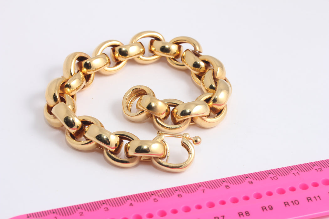 8'' 24k Shiny Gold Rolo Bracelet, Paperclip Bracelet, Thick Bracelet, Rolo Chain Bracelet, Adjustable Gold Chain, Bracelets,  BLK11-3